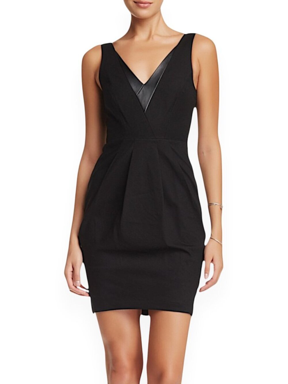 Rebecca Minkoff Eli Black Leather Trim Fitted Sheath Pencil Dress NWT New 4